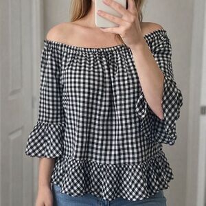Beach Lunch Lounge Gingham Plaid Blouse Ruffles‎ Boho Cottagecore Y2K Preppy XS